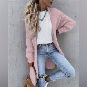 SHEIN Dusty Pink Open-Front Cardigan